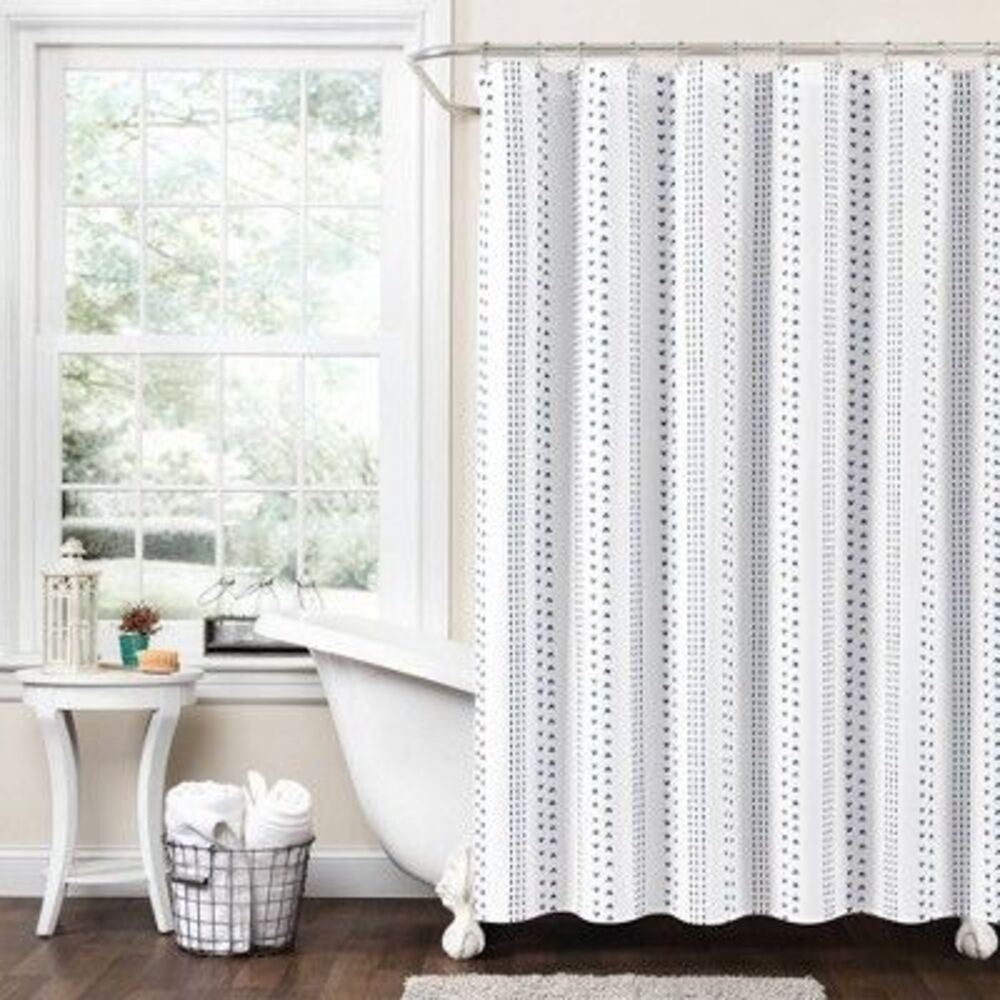 72"x72" Hygge Striped Single Shower Curtain Navy/White - Lush Décor